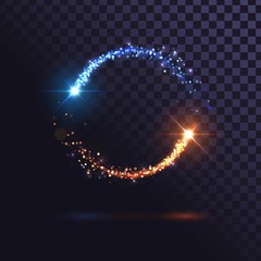 Blue and orange flash, glow ring, shiny spin effect with sparks