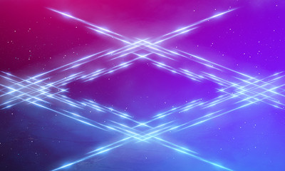 Fototapeta premium Ultraviolet abstract light. Light tunnel and laser lines. Violet and pink gradient. Modern background, neon light. Empty stage, spotlights, neon. Abstract light.