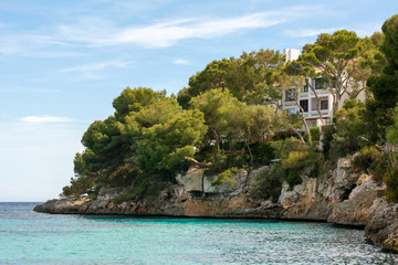 Fototapeta premium The beach Cala Ferrera, a popular family destination in the south-east of Mallorca. Spain