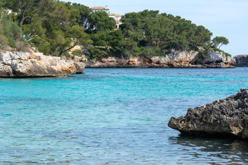 Fototapeta premium The beach Cala Ferrera, a popular family destination in the south-east of Mallorca. Spain