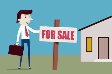 Realtor Standing near For Sale Real Estate Sign