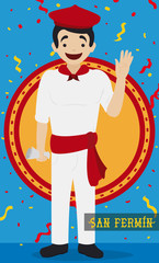 Spaniard Saluting at You during San Fermin Festival, Vector Illustration