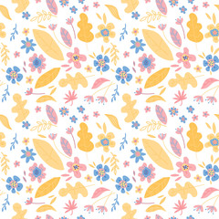 Beautiful floral seamless pattern of leaves and flowers. Bright illustration, can be used for creating card, invitation card for wedding,wallpaper and textile.
