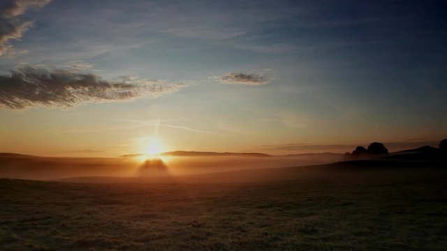 Sunrise over a tree near the Yorkshire Dales village of Eshton a small village and civil parish in the Craven district of North Yorkshire, England. At the 2011 Census the population was less than 100 