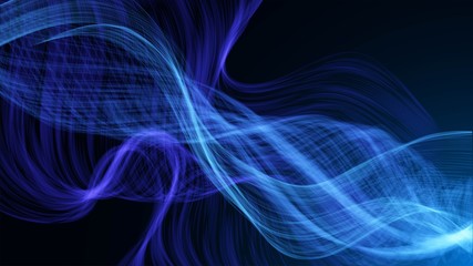 Blue transparent waves on a black background, abstract background
