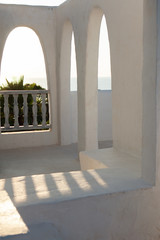 soft sunset light at white stones villa with mediterranean style