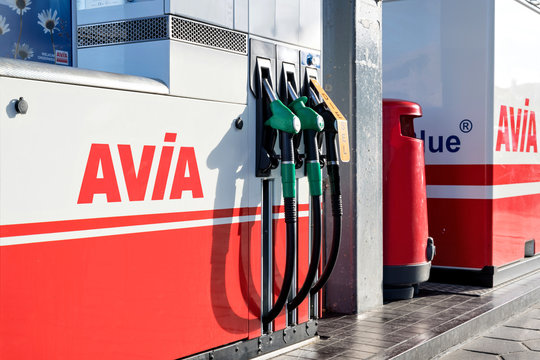 RIJNSBURG, THE NETHERLANDS - JULY 7, 2019: Avia gas station. With around 3,000 filling stations Avia is the most widely used group-independent mineral oil brand in Europe.