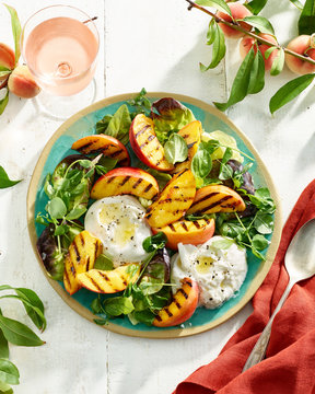 Grilled peach salad with burrata cheese