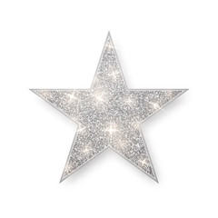 Silver shiny glitter glowing star with shadow isolated on white background. Vector illustration
