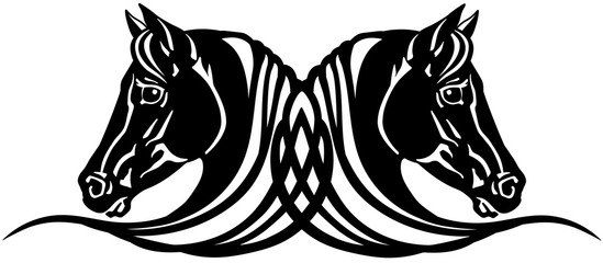 heads of black Arabian horses in profile. Logo, icon, emblem, tattoo style vector illustration