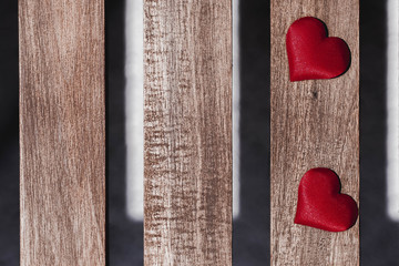 Two Red Hearts on Wooden Background. Valentine's Day Concept. Copy Space.