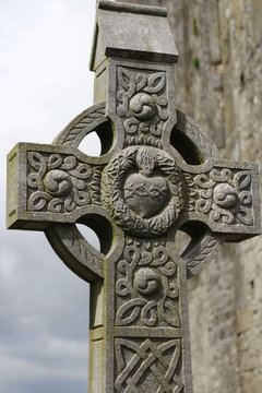Celtic cross in an ancient gothic cemetery