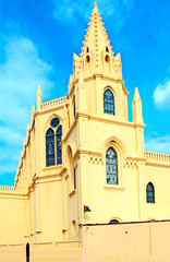 Church of Our Lady of the regla located in the Spanish village of Chipiona near the sea in a sunny day