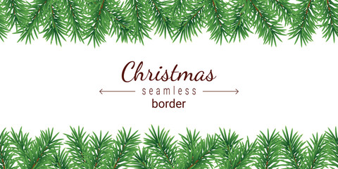Fototapeta na wymiar Christmas tree seamless border isolated on white background.