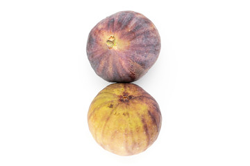 Group of two whole fresh fig fruit flatlay isolated on white background