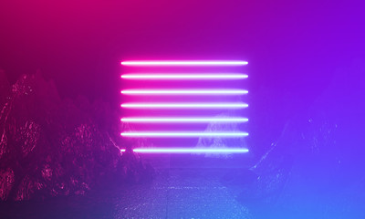 Ultraviolet abstract light. Diode tape, light line. Violet and pink gradient. Modern background, neon light. Empty stage, spotlights, neon. Abstract light.