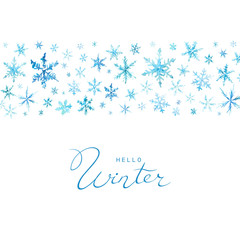 Vector winter background with hand drawn watercolor snow and snowflakes. Snowfall illustration.