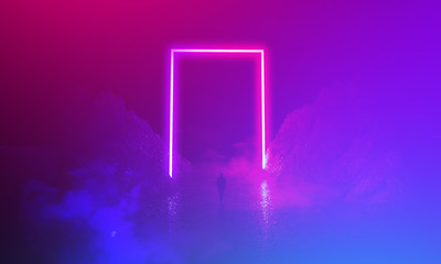 Ultraviolet abstract light. Diode tape, light line. Violet and pink gradient. Modern background, neon light. Empty stage, spotlights, neon. Abstract light.