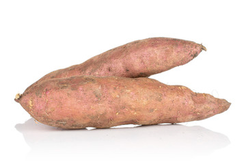 Group of two whole fresh brown sweet potato isolated on white background