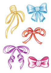Set of colorful bows on white.