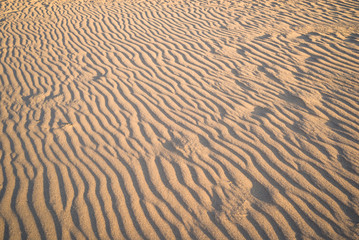 Waves and ripples in sand on the beach. Desert landscape.