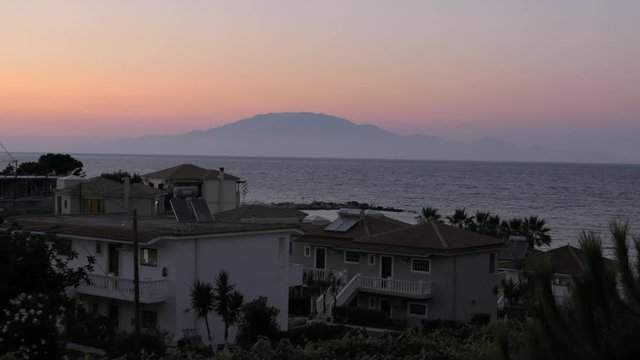 Cephalonia island seen from Zakyntos, view at sunset