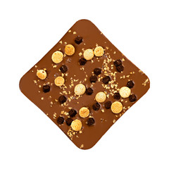 Milk chocolate bar decorated with biscuits isolated on white background