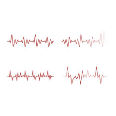 Heart beats various cardiogram vector set. Electrocardiogram and infarction pulse, line health, cardiology medicine illustration.