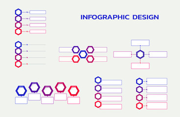infographic template set. flowcharts with hexagons and text boxes. graphic vector image