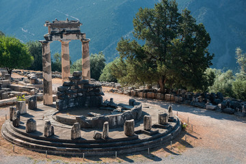 Athena Pronaia Temple in the archaeological site of Delphi, seat of the oracle of the god Apollo