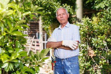 Elderly gardener outdoors