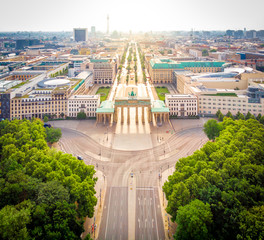 Brandenburg gate after the sunrise in summer, Berlin