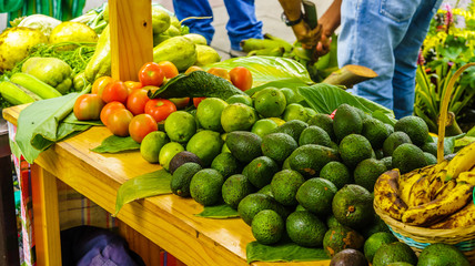 View on avocado and fruits on market in Salento, Colombia