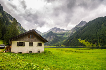 Fototapeta na wymiar Vilalpsee, Alps, lake in mountains