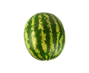 big green striped whole watermelon on a white background