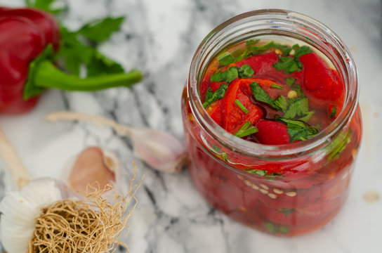 Pickle  Jar  For Winter With Roasted Peppers