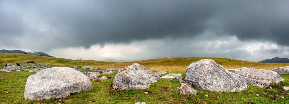Stecci in Durmitor National Park in northeastern Montenegro. These mysterious carved tomb stone monuments date from the twelveth to sixteenth centuries.