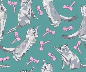 PATTERNS WITH CUTE KITTENS PLAYING WITH A BOW, Cute cartoon funny character