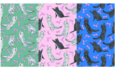 PATTERNS WITH CUTE KITTENS PLAYING WITH A BOW, Cute cartoon funny character