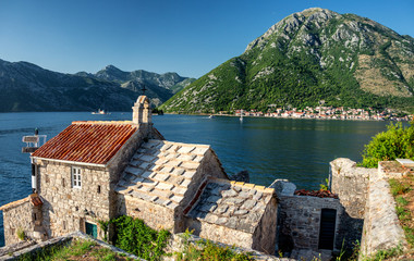 Fototapeta na wymiar View from Crkva Gospe od Anđela over the Bay of Kotor and Perast, Montenegro