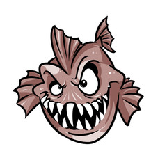 Scary fish horror piranha monster animal character cartoon illustration isolated image