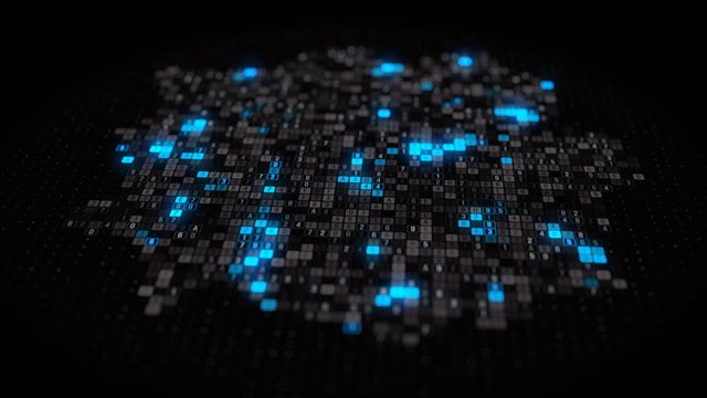 Big data cloud computing black blue numbers grow cryptocurrency coding blockchain spin