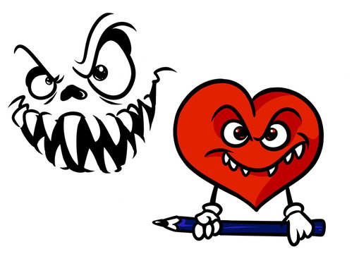 Love paint pencil evil Monster nightmare heart character cartoon illustration isolated image