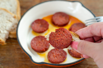 Fried turkish sucuk