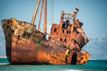Shipwreck "Dimitrios", scenic beach in Lakonia region, Greece
