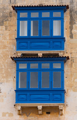 Fototapeta na wymiar Blue, Maltese balconies. Valletta. Malta.