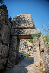 The north gate of the palace of Mycenae. Archaeological site of Mycenae in Peloponnese, Greece