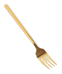 Stylish clean gold fork on white background