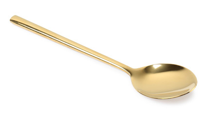 Stylish clean gold spoon on white background