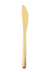 Stylish clean gold knife on white background, top view